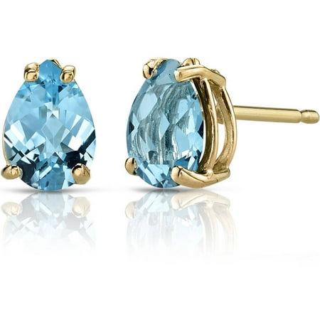 Oravo 1.50 Carat T.G.W. Pear-Shape Swiss Blue Topaz 14kt Yellow Gold Stud Earrings