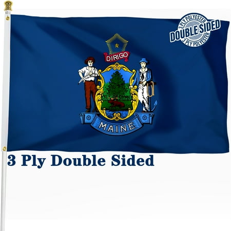 DANF Double Sided Maine State Flag 3x5 ft, Heavy Duty 3 Ply Durable Polyester, ME Flag with Vibrant Print/4 Rows Hemming/Brass Grommets