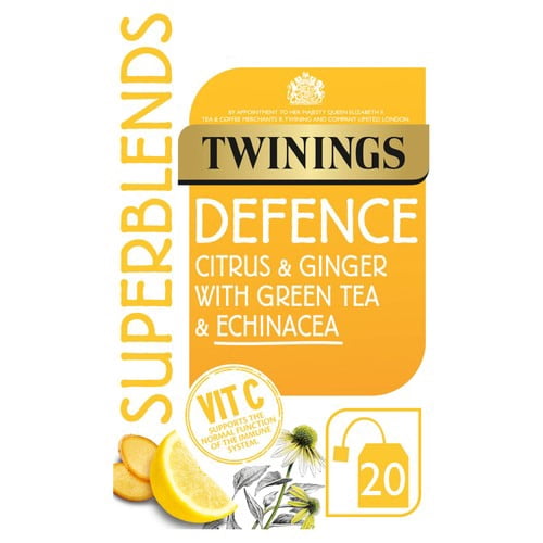 Twinings Superblends Defence with Citrus, Ginger & Green Tea 20's, British Import (Pack of 3)