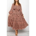 thumbnail image 3 of Women's Boho Leopard Print Ruffle Long Sleeve V Neck Casual Flowy Party Maxi Dress, 3 of 6