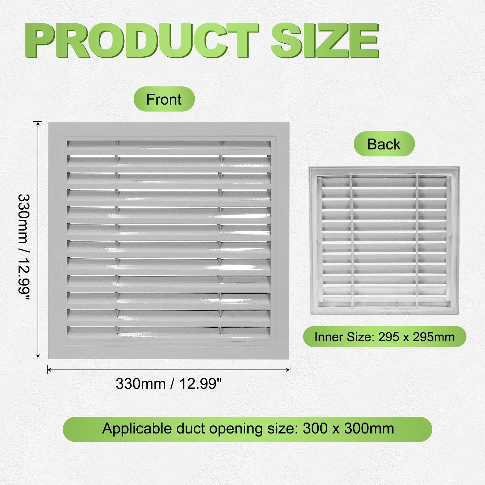 Uxcell Aluminum Air Vent Grille, 12 x 12 Inch(Duct Opening) Exhaust Vent Cover Louvered Vent Grill for Wall Door Ceiling Cabinet Wardrobe Radiator Heating System, Gray