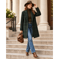 thumbnail image 3 of Women's Plaid Long Coat Lapel Button Down Warm Winter Overcoat ，Notch Lapel, Mid Length, Side Pockets, Wool Blend Outerwear, Single Breasted Long Trench Coat, Work Casual Fall Winter Outfit, 3 of 9