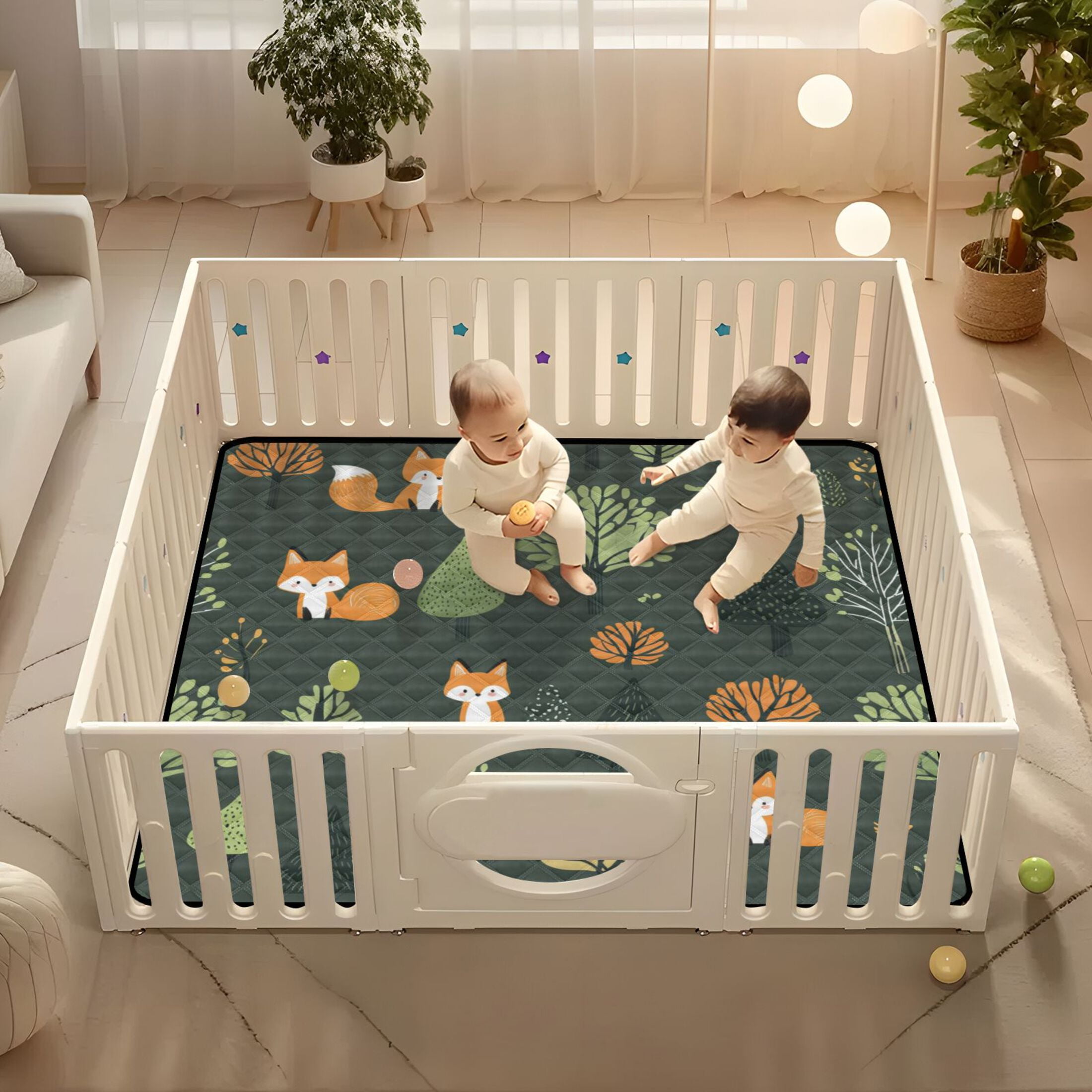 WOBOGO Foxes in The Forest Baby Playmats Extra Large Waterproof Rollable Activity Pads for Toddlers 50×50inch