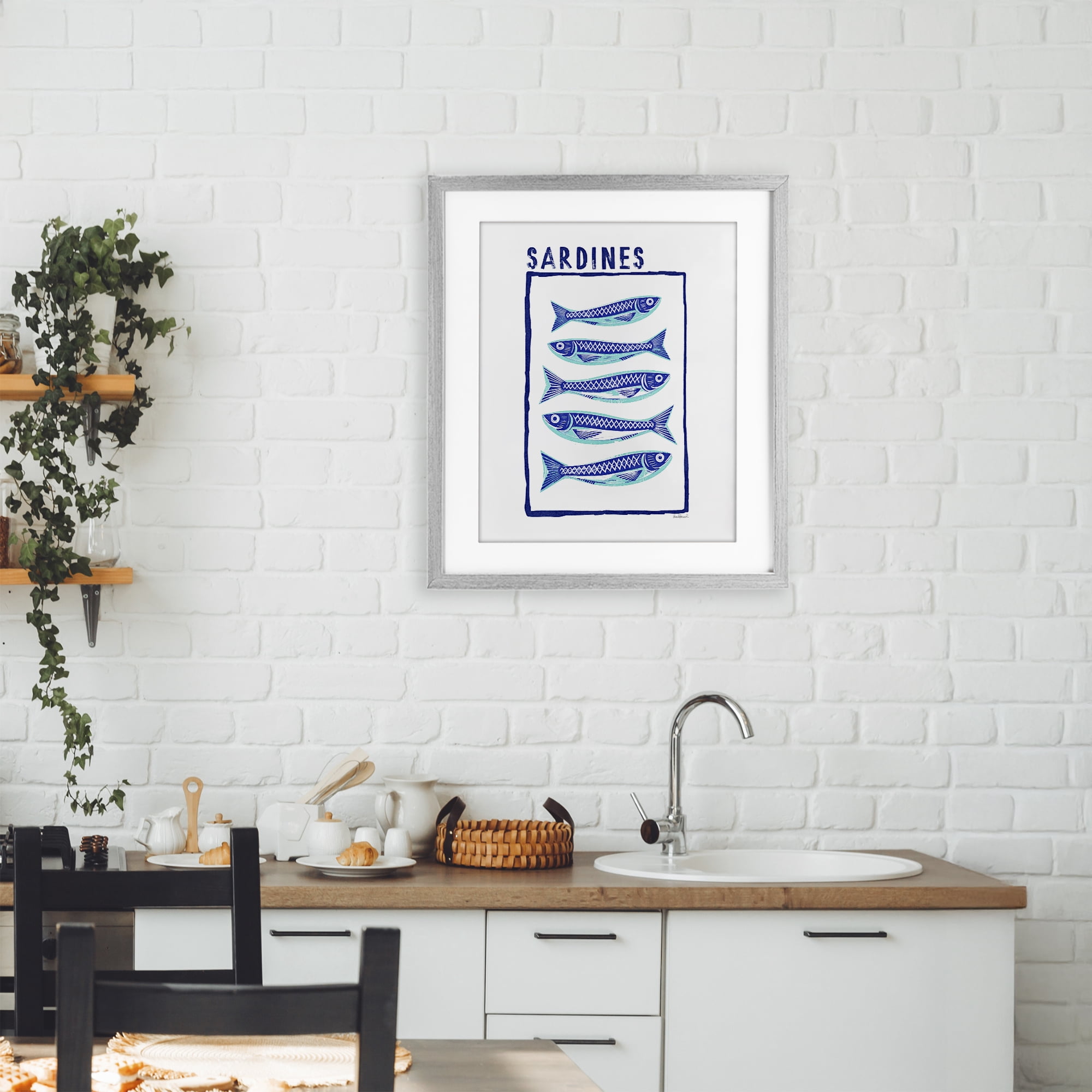 Stupell Industries Blocked Sardines Pattern Gray Framed Print Under Glass, design by Amanda Greenwood