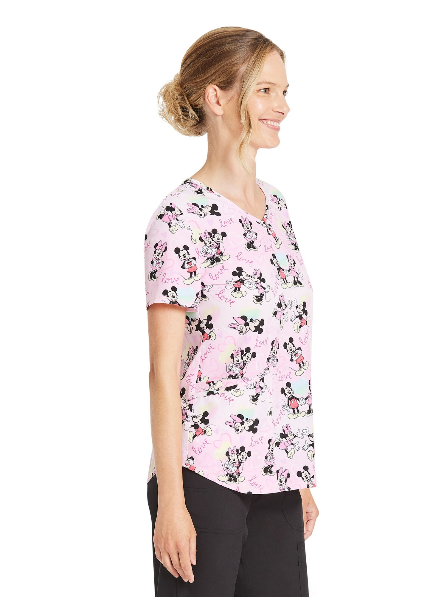 Disney Mickey Love Surrounds Women’s V-Neck Scrub Top