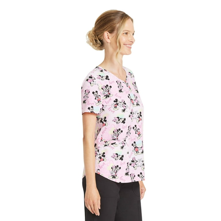 Disney Mickey Love Surrounds Women s V Neck Scrub Top Walmart