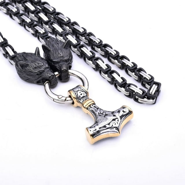 Collar con colgante de cabeza de lobo de acero inoxidable estilo europeo y americano para hombre, collar de cadena monarca