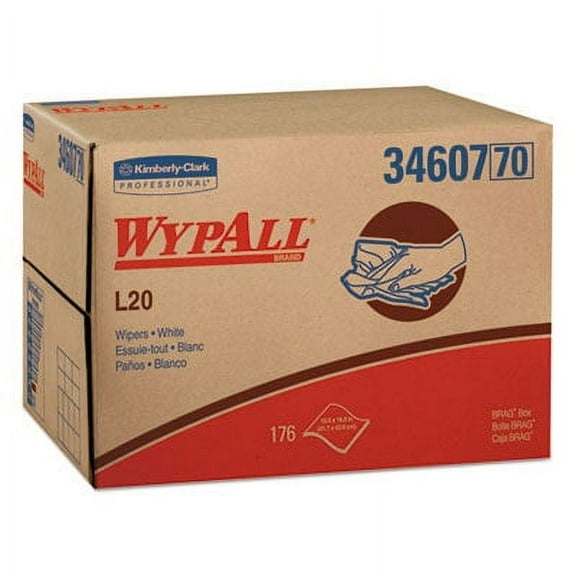 WypAll* L20 Wipers, Brag Box, 12 1/2 x 16 4/5, Multi-Ply, White, 176/Box