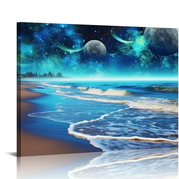 JRXY Ocean Wall Art Beach Bedroom Wall Decor Above Bed Moon Wall Art For Living Room Big Framed Canvas Art Size  20x16in