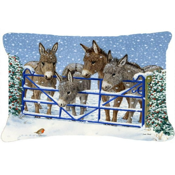 Donkeys & Robin at the Fence Fabric Decorative Pillow