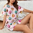 thumbnail image 4 of KLL Colorful Donuts Print Pajama Set for Women Short Sleeve Sleepwear Pjs Soft 2 Piece Lounge Sleepwear Sets-Medium, 4 of 6
