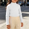 thumbnail image 5 of Girls' Mock Neck Ruffle Trim Ribbed Knit Top Long Sleeve Slim Fit Stretchy Warm Sweater for School Matching 0-12 Years White 6-10 Years, 5 of 6
