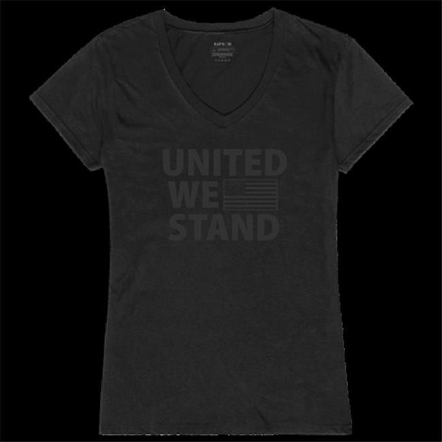 Rapid Dominance GS2-788-BLK-04 T-Shirt à Manches Courtes à Col en V pour Femmes United We Graphic, Noir - Très Grand