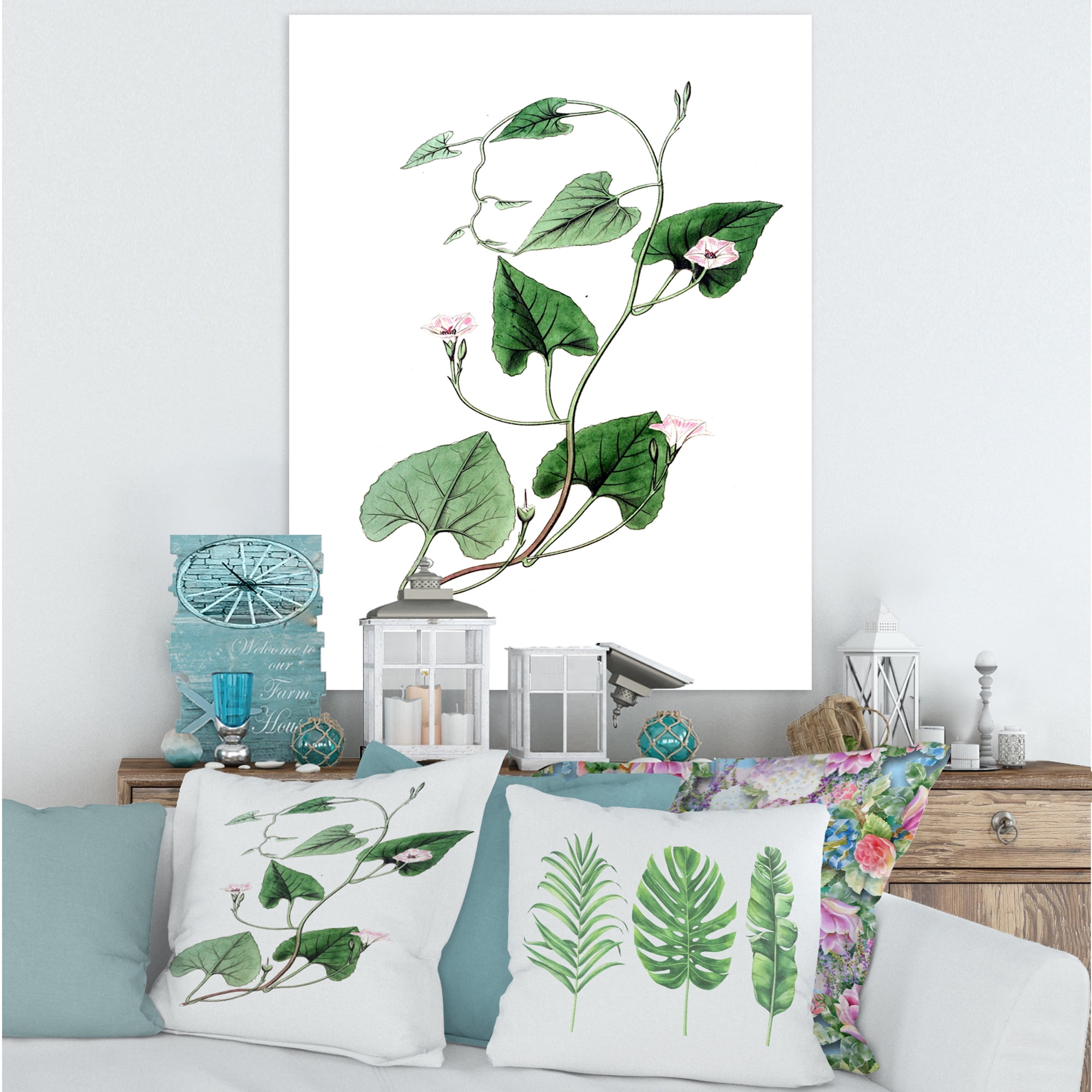 Designart ' Ancient Green Leaves Plants IX ' Traditional Canvas Wall Art Print
