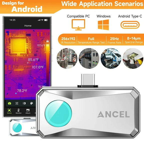 Thermal Imaging Camera for Android Smartphones, 256x192 IR Resolution Thermal Imaging Camera, 25Hz Frame Rate, 0.24W Low-Power Accurate Thermal Imager for Home HVAC Plumbing Inspection Car Diagnostic