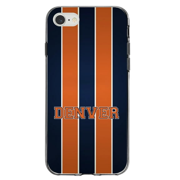 DistinctInk Clear Shockproof Hybrid Case for iPhone 7 8 SE (2020 Model) 4.7" Screen TPU Bumper Acrylic Back Tempered Glass Screen Protector - Orange Navy Broncos - Football Team