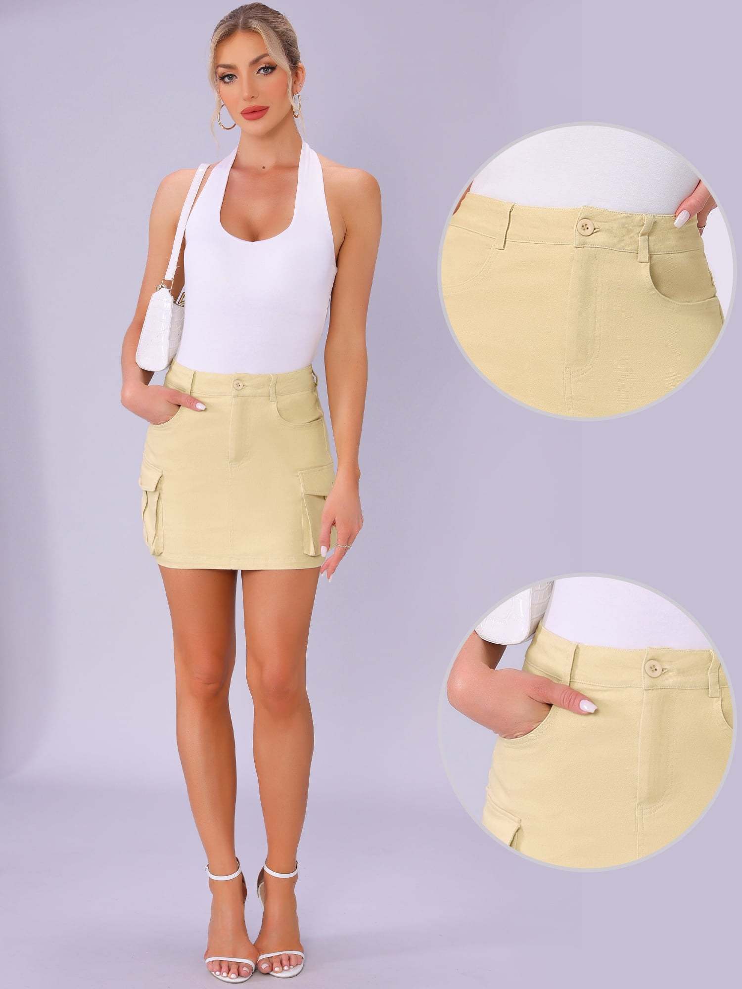 DARING DIVA Women's Casual Y2K Cotton Cargo Mini Skirts XL Khaki