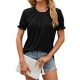 thumbnail image 4 of Hanerdun Women Blouses Tops Female Crew Neck Casual Shirts Ruffle Tees Black XL, 4 of 5