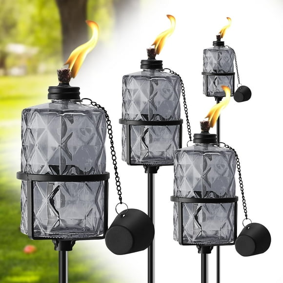 Antorcha de jardín ZSPENG de vidrio gris 60" 12oz paquete de 4 para exteriores
