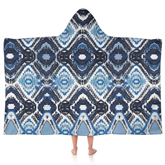 Blue Ethnic Geometric Pattern Hooded Bath Towel,50"x30" for Ages 3 To 12 Kids, Quick Dry Lightweight Soft Microfiber Hood Beach Towel Cover Up for Kids