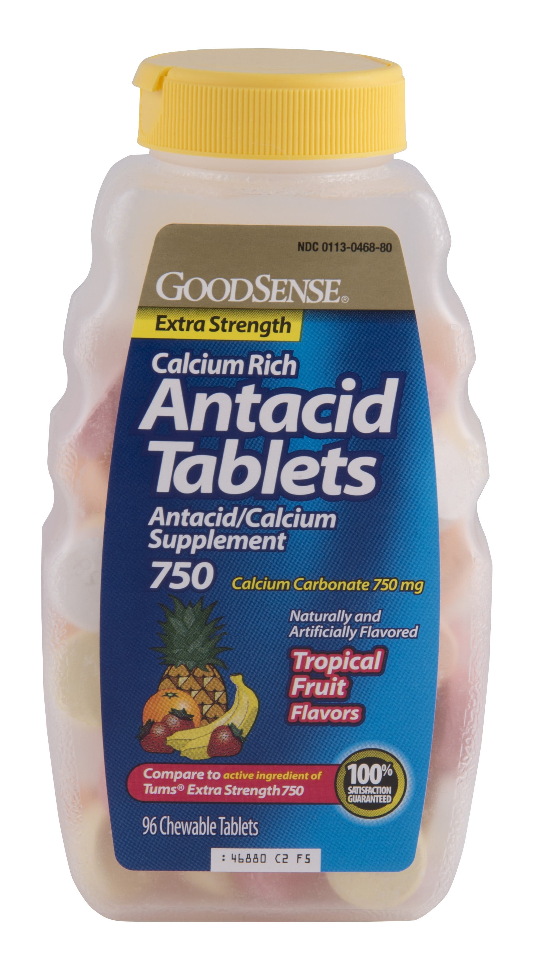 GoodSense Calcium Antacid Extra Strength 750 mg Tablets, Tropical, 96 Ct