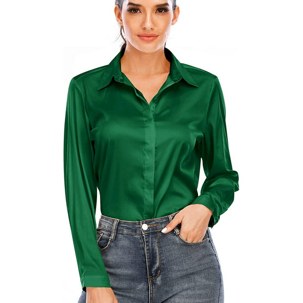 Women's Silk Blouse Long Sleeve Lady Shirt Casual Office Work Blouse Shirt  Tops 