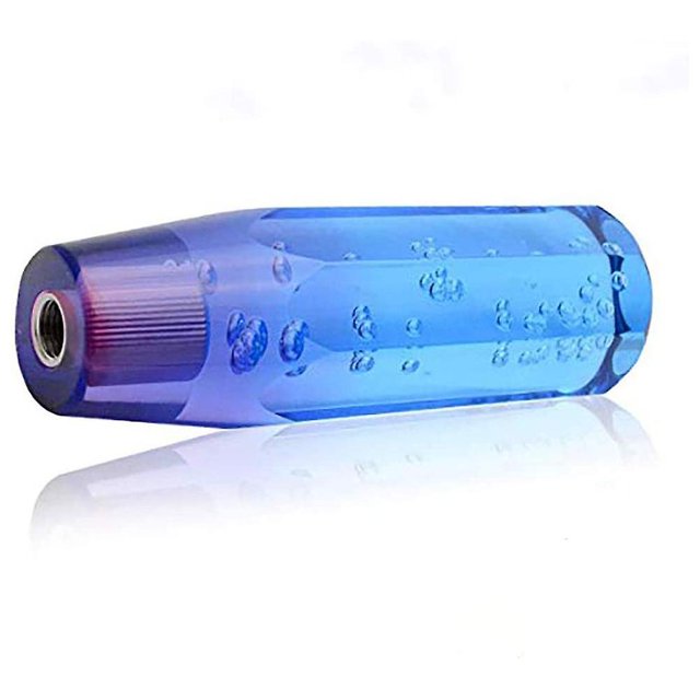 Perilla de cambio de marchas universal de aluminio de cristal azul violeta de 25 cm Perilla de cambio de marchas de cabeza plana octogonal de dos colores con cabezal de cristal acrílico