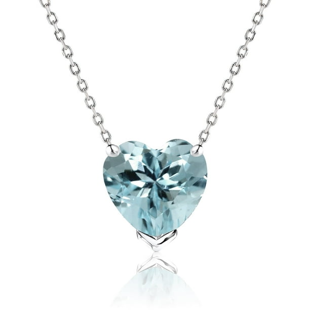 JeenMata Hermoso Collar con Colgante de Aguamarina Talla Corazón de 1 Quilate (Piedra Natal de Marzo) en Baño de Oro Blanco de 18 K sobre Plata