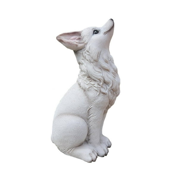 Figura de zorro de resina, adorno para decoración del hogar, simulación de figura de animal coleccionable para mirando hacia arriba blanco