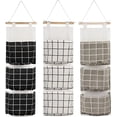 thumbnail image 1 of Bolsa de almacenamiento colgante de 3 piezas con 3 bolsillos, cesta de estante de pared de tela de primera calidad, organizador de bolsa de almacenamiento para dormitorio, baño, cocina, impermeable y, 1 of 5