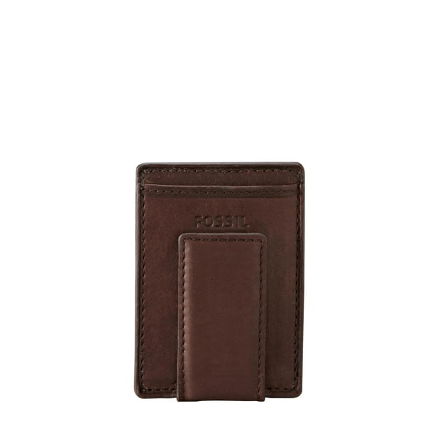 Tarjetero magnético de piel con diseño de Ingram Fossil, color marrón, para hombre