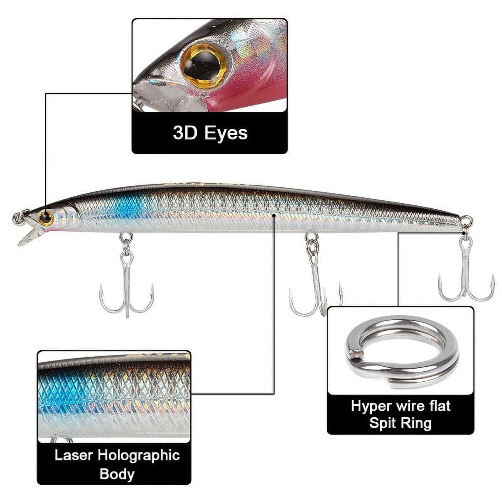 Dr.Fish Saltwater Fishing Lures Kit 5in Surf Fishing Sriper Lures Saltwater Minnow Lures Mustad Hooks Jerkbait Popper Plugs Inshore Offshore Ocen Fishing Mackerel Tarpon Barracuda