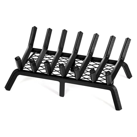 Fireplace Grate 21 Inch - Heavy Duty Steel Log Grate with Ember Retainer - Indoor Outdoor Wood Burning Fire Pit Grate - Wrought Iron Fireplace Accessories