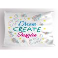 thumbnail image 1 of Dream Pillow Sham, Dream Create Inspire Colorful Hand-written Words Combined with Leaves Stars Clouds, Decorative Standard Queen Size Printed Pillowcase, 30" X 20", Multicolor, by Ambesonne, 1 of 2