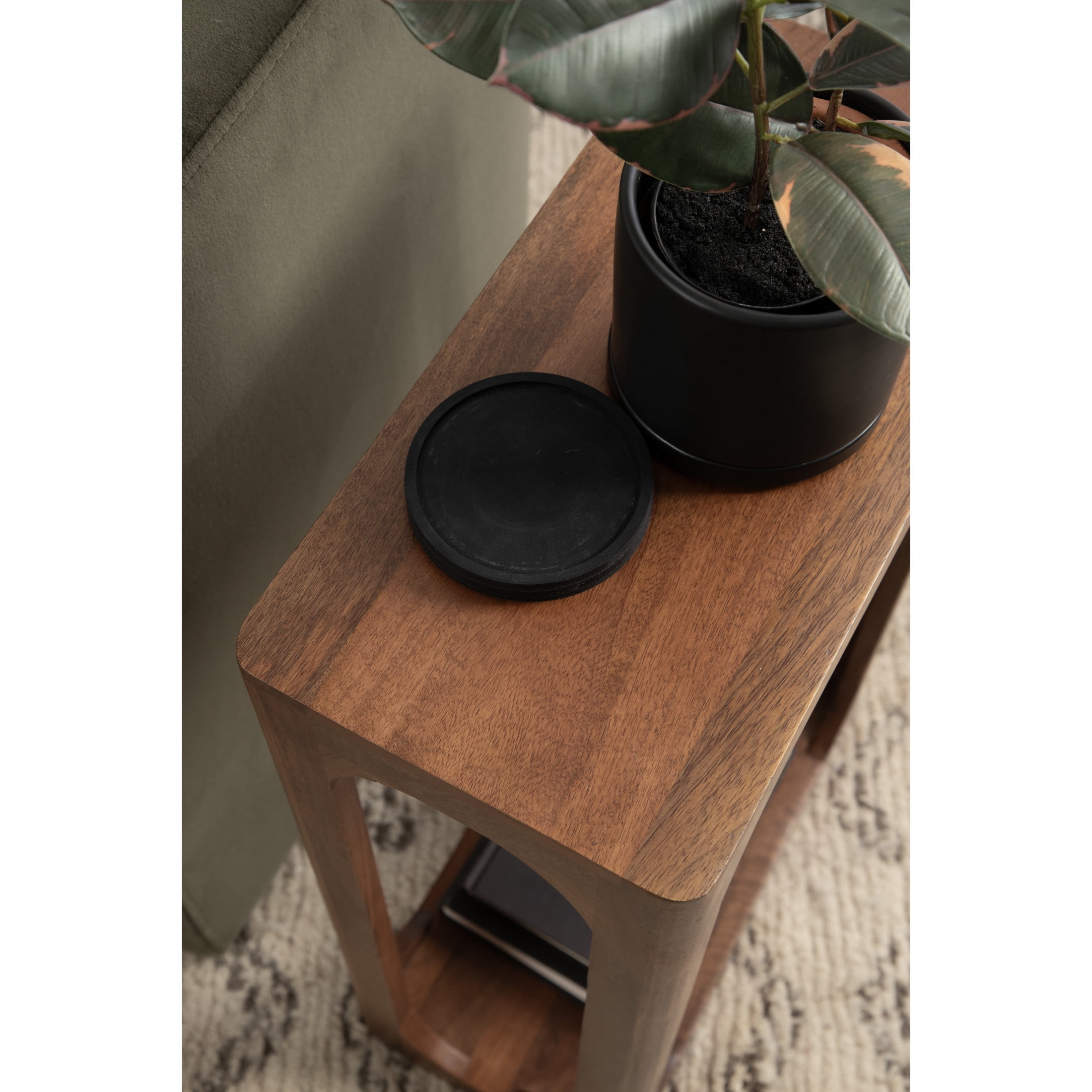 Kate and Laurel Dahl Modern Slatted Wooden Slim Side Table, 16 x 8 x 24, Walnut Brown, Transitional Wood Narrow End Table for Use as Living Room Plant Stand or Small Bedroom Nightstand
