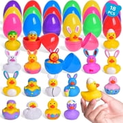 Fun Little Toys 18Pcs Easter Eggs with Rubber Duck Toy, Assorted Bunny Rabbit Duckies Toys, Easter Basket Stuffers