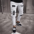 thumbnail image 2 of Men Stretchy Ripped Skinny Biker Jeans Destroyed Hole Taped Slim Fit Denim Pants, 2 of 5