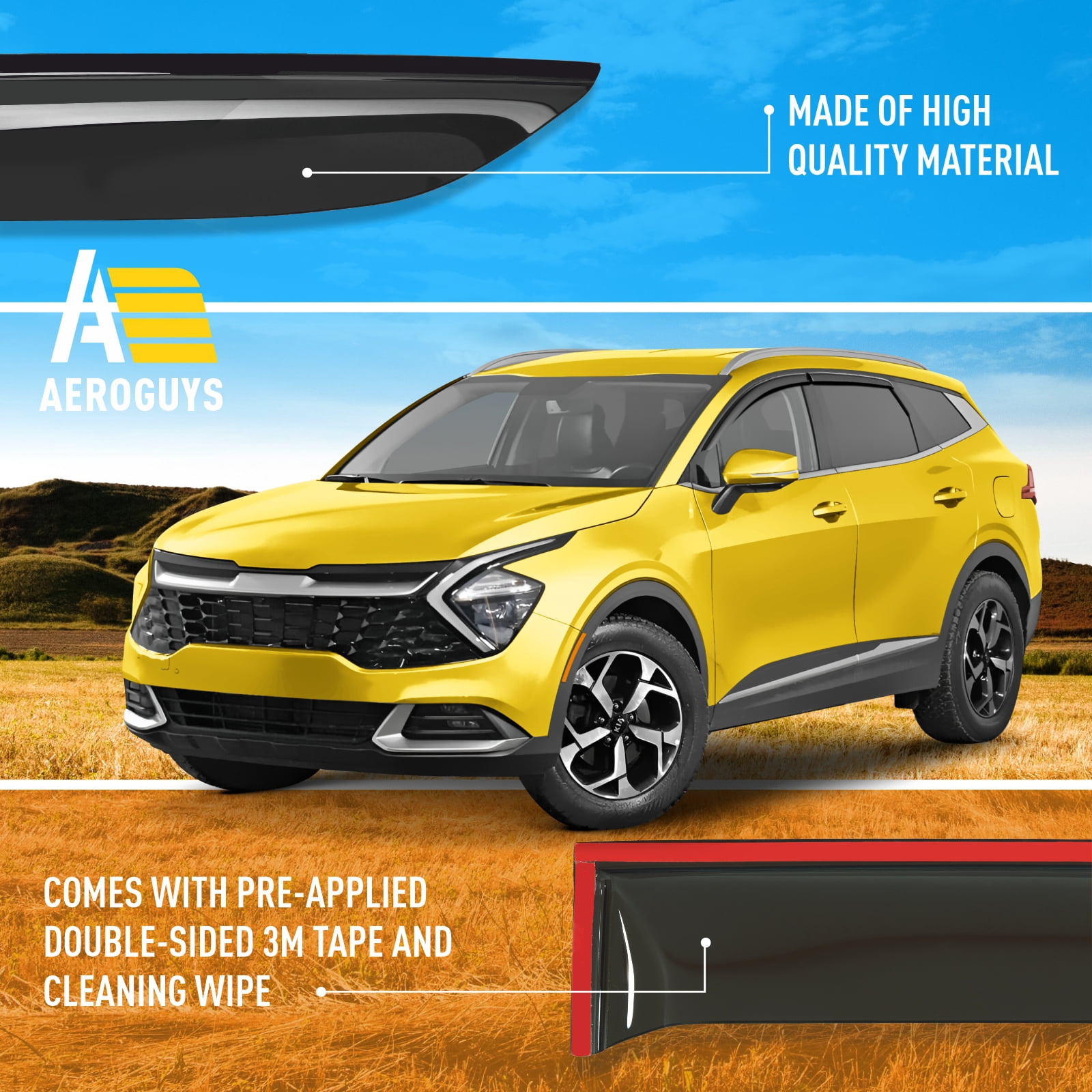 AEROGUYS Tape-On Window Deflectors Extra Durable Window Visors Rain Guards Fit for Kia Sportage 2023-2026, Sun Visors, Wind Vent Visors, Car Accessories - 4pcs. AG0206