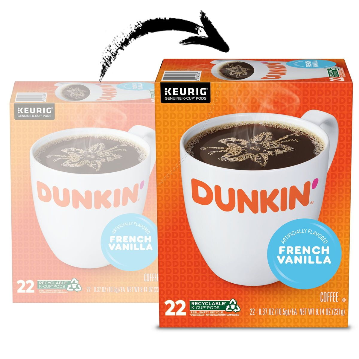 Dunkin' French Vanilla Flavored Medium Roast Coffee - Keurig K-Cup Pods - 22ct - Pack of 2
