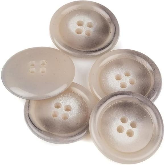 Mibo 5 Pcs Buttons Manteau Urée avec Rebord - 4 Trous - 54L(34mm) - Mélange Gris Clair