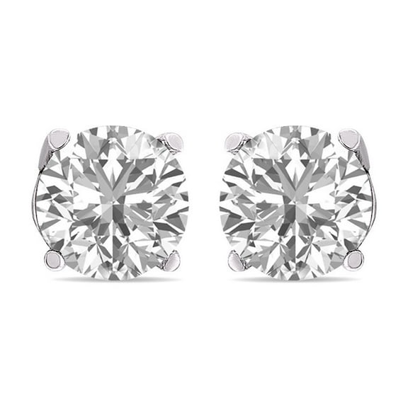 TimeLe$$ Classics 0.50 Carat TW Natural Diamond Round Stud Earrings in 14K White Gold, 4-Prong Basket Screw Backs