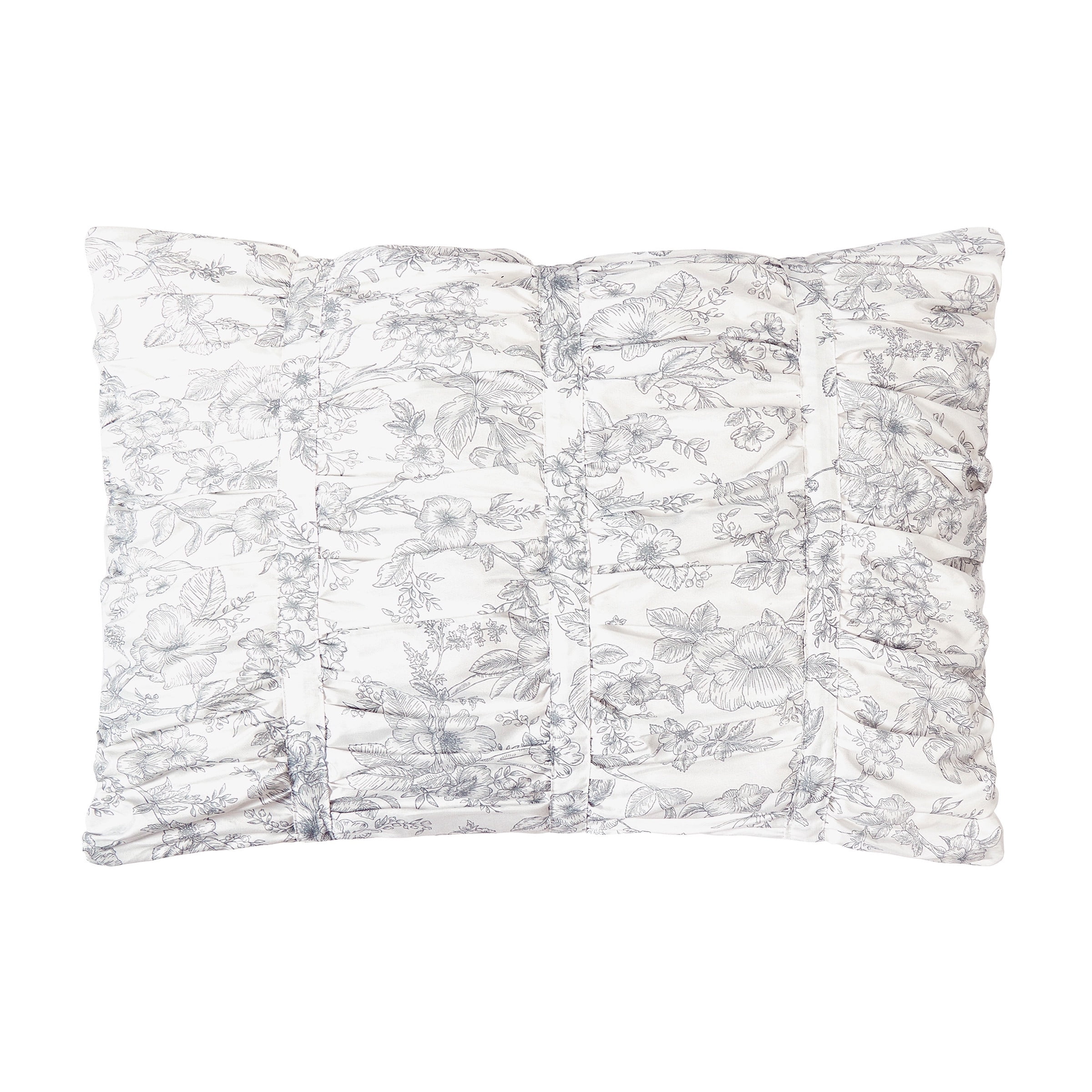 Floral Toile Ruched Textured 3-Piece Gray/White Comforter Set - All Ages, Full/Queen