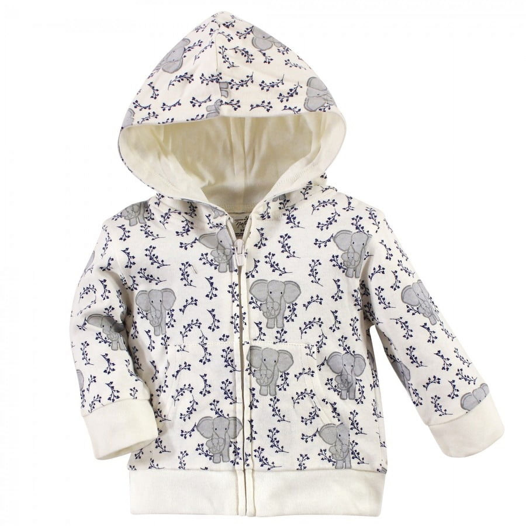 Touched by Nature Baby and Toddler Unisex Organic Cotton Hoodie, Bodysuit or Tee Top, and Pant, Print Elephant, 18-24 Months
