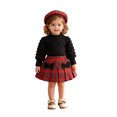thumbnail image 4 of Mnyotv Girls Christmas Outfits Long Sleeve Tops Bow Plaid Skirts and Matching Hats 3Pcs Sets Fall Clothes for Girl Size 2-3Y, 4 of 7