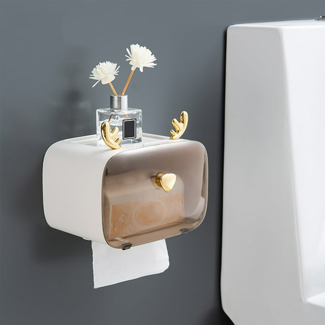 Waterproof Toilet Paper Holder Wall Mounted Tissue Box Holder Toilet Paper Storage Box Waterproof Wall Mounted Tissue Box Waterproof Toilet Paper Holder Cute Rod Antlers