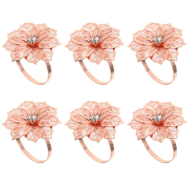 6pcs Anneaux de Serviette en Alliage Élégant Modèle de Fleur Boucles Porte-Serviettes
