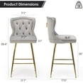 thumbnail image 3 of Bar Stools Set of 2, Velvet Counter Height Bar Stools with Metal Legs, Button Tufted and Nailheads Trim, Wing-Back Bar Chairs for Kitchen Island Dining Room Pub, 3 of 7