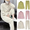 thumbnail image 4 of 2 Pcs/Set Winter Pajamas Set Thickened Coral Fleece Stand Collar Long Sleeves Top Elastic Waist Trousers Homewear Coat Loungewear Outfiit Lady Sleepwear, 4 of 8