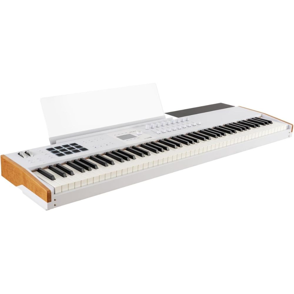 Arturia KeyLab 88 mk3 88-Key Hammer-Action Universal MIDI Controller (White) Bundle with Arturia Wooden Legs for 88 MkII/PolyBrute Stand, Kaces KKC-LG Large Stretchy Keyboard Dust Cover