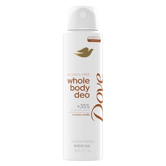 Dove Whole Body Deo Alcohol Free Deodorant Spray For Women Coconut Vanilla, 4 oz